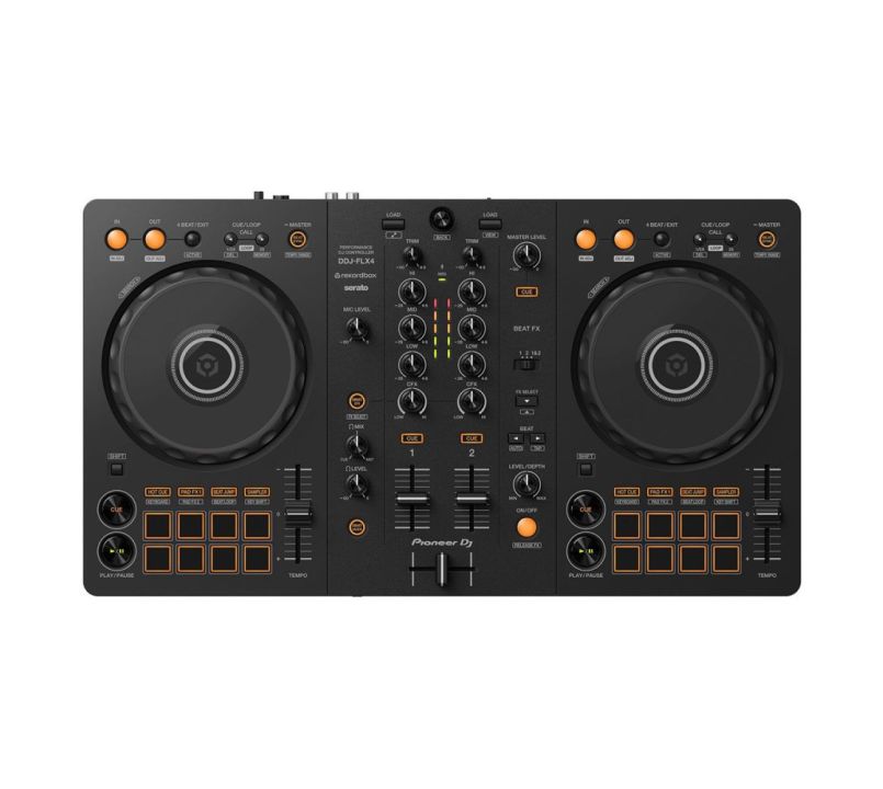 Pioneer DJ DDJ-FLX4, DM-40D Speakers and Laptop Stand DJ Package